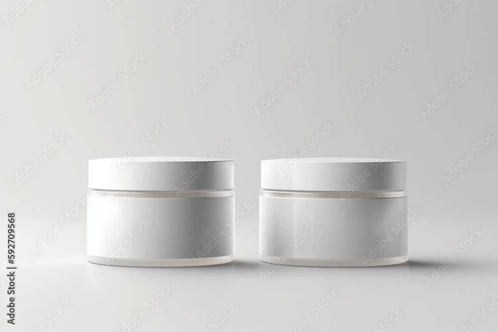 Pair of white jars mockup for cosmetics on a white background Pair of white jars mockup for cosmetics on a white background