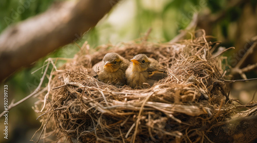 Photo bird babies inside the nest in the forest