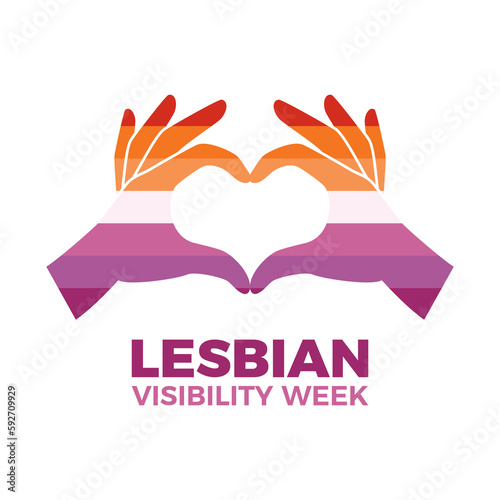 Lesbian Visibility Week vector illustration. Hand heart love gesture lesbian pride flag icon vector. Love hands graphic design element on a white background. Palm of hand in heart shape. Important day