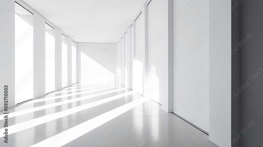 Empty room. Interior space, with shadows reflected by the bright daylight coming through the windows. Generative AI Empty room. Interior space, with shadows reflected by the bright daylight coming through the windows. Generative AI