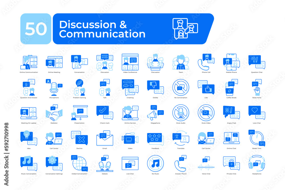 Discussion and communication icons Pack. blue color style. clean and simple vector icons Discussion and communication icons Pack. blue color style. clean and simple vector icons