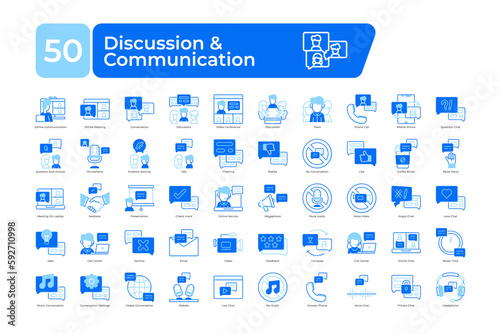 Discussion and communication icons Pack. blue color style. clean and simple vector icons
