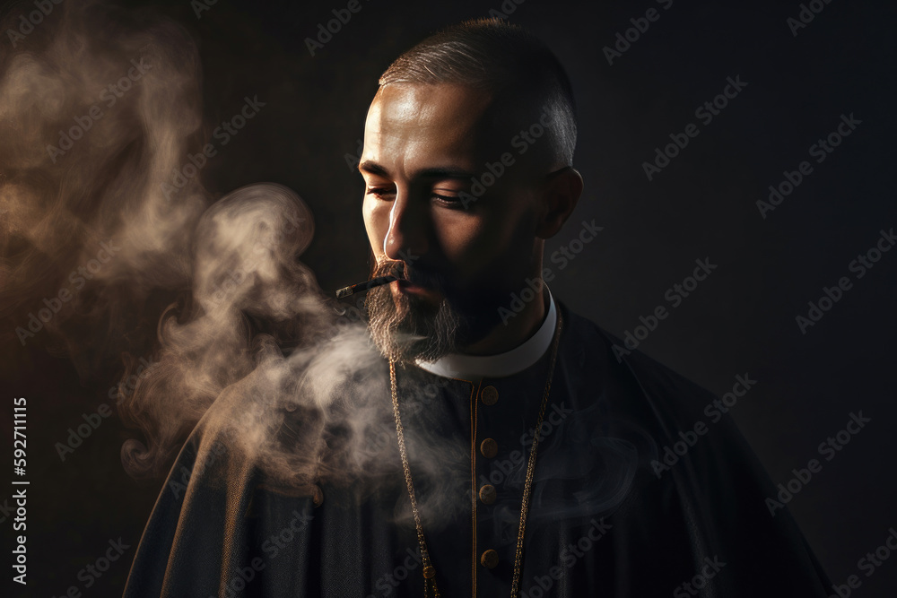 Portrait of priest against dark background. Generative AI