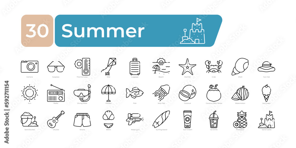 Summer Icons Pack. Thin line icons set. clean and simple vector icons