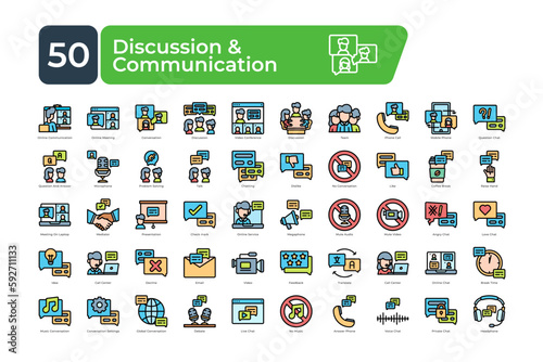 Discussion and communication icons Pack. fill color style. clean and simple vector icons