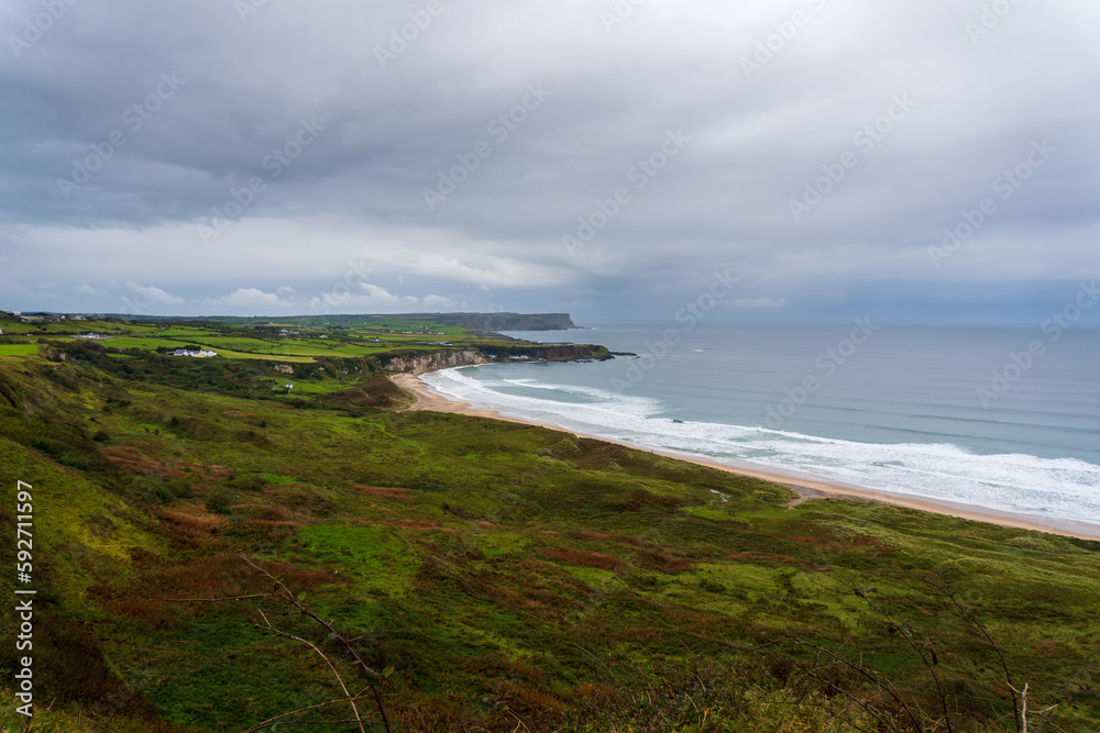 White Park Bay, Northern Ireland, United Kingdom. Whitepark Bay and three-mile long beach located near Ballycastle, County Antrim, on the north coast along the Giant’s Causeway Coastal Route.