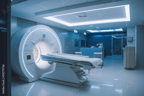Nuclear magnetic resonance imaging laboratory with high technology contemporary equipment. Generative AI