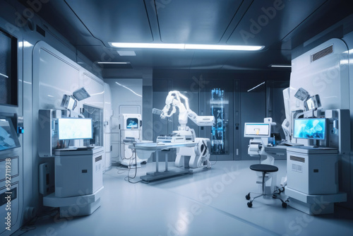 Smart medical health care concept  surgery robotic machine. Generative AI