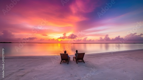 Couple is sitting on beach ...