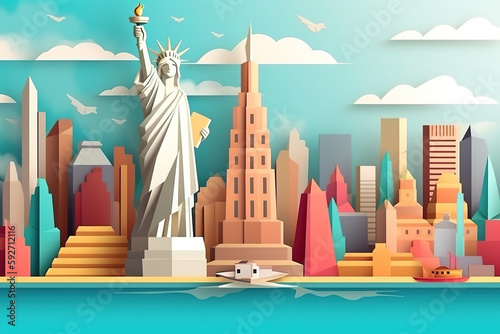  Statue of Liberty , New York City, empire state building, towers, washington bridge,Generative AI