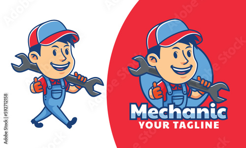 mechanic mascot cartoon logo design