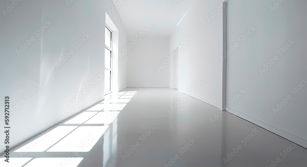 Empty room. Interior space, with shadows reflected by the bright daylight coming through the windows. Generative AI Empty room. Interior space, with shadows reflected by the bright daylight coming through the windows. Generative AI