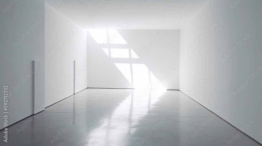 Empty room. Interior space, with shadows reflected by the bright daylight coming through the windows. Generative AI Empty room. Interior space, with shadows reflected by the bright daylight coming through the windows. Generative AI