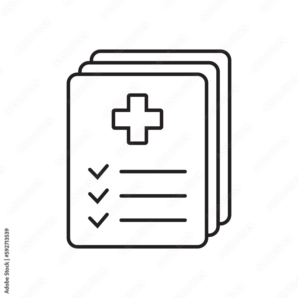 Medical record icon, medical report icon, medical history thin line icon, vector isolated. Medical record icon, medical report icon, medical history thin line icon, vector isolated.