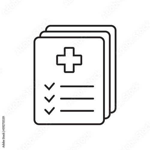 Medical record icon, medical report icon, medical history thin line icon, vector isolated.