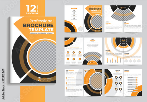 Orange business brochure template layout design, business profile template design,16 pages, annual report,minimal, editable businss brochure.