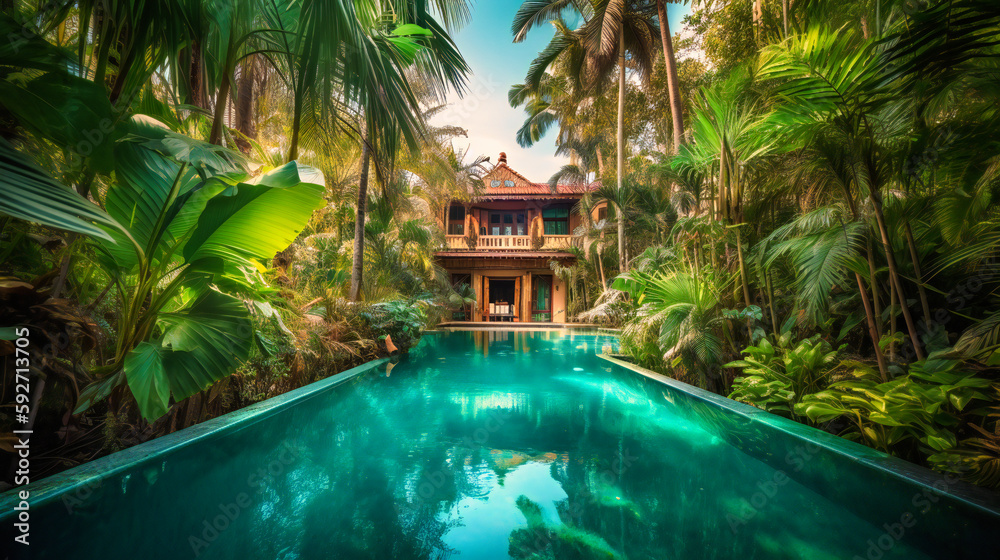 A captivating image of a sumptuous summer villa, nestled in a tropical paradise and offering the perfect fusion of indoor and outdoor luxury living