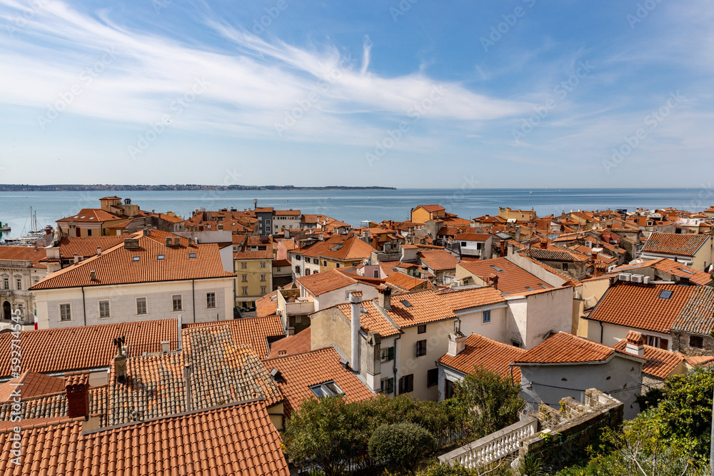 Panoramic view of the ancient city of Piran in Slovenia