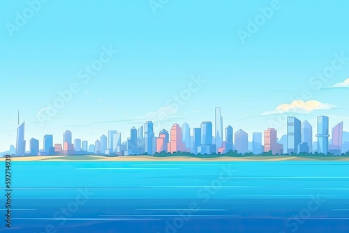 Conceptual Ai Generated Image - the skyline of Melbourne, Australia, against a blue sky. Generative AI