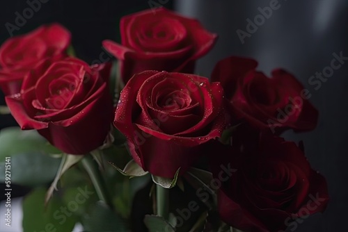 Valentines Day backdrop with roses. the love holiday. images of red roses up close. Generative AI
