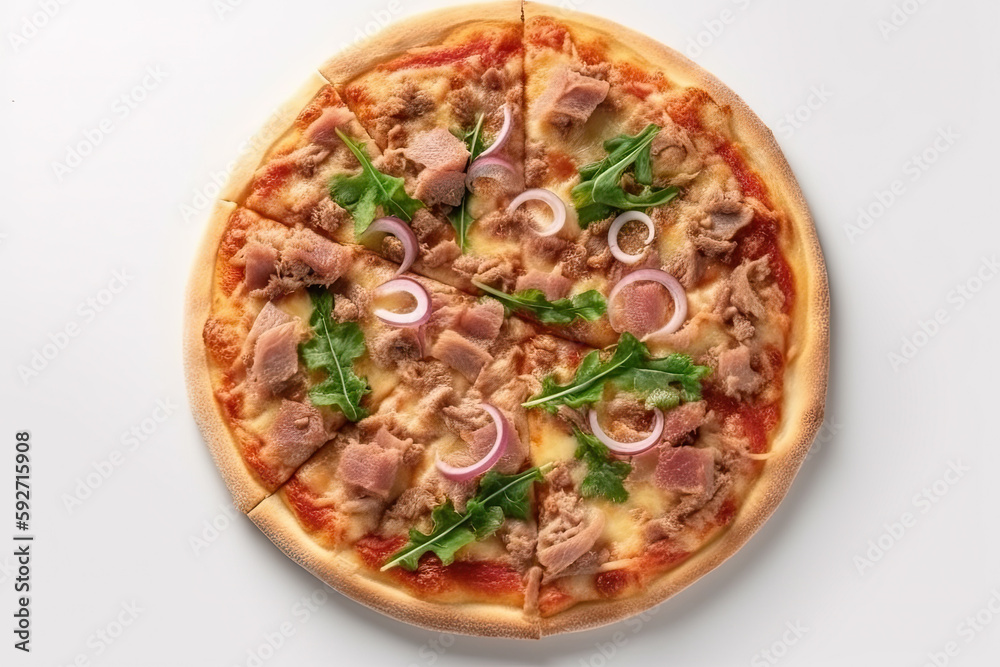 tuna pizza on clean background created with Generative AI technology tuna pizza on clean background created with Generative AI technology
