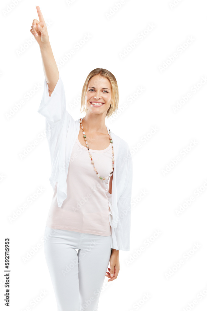 Happy, point and portrait of woman with smile on png, isolated and transparent background. Advertising, branding and middle aged lady with hand gesture for copy space, product placement and show Happy, point and portrait of woman with smile on png, isolated and transparent background. Advertising, branding and middle aged lady with hand gesture for copy space, product placement and show