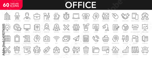 Leinwand Poster Office line icons set