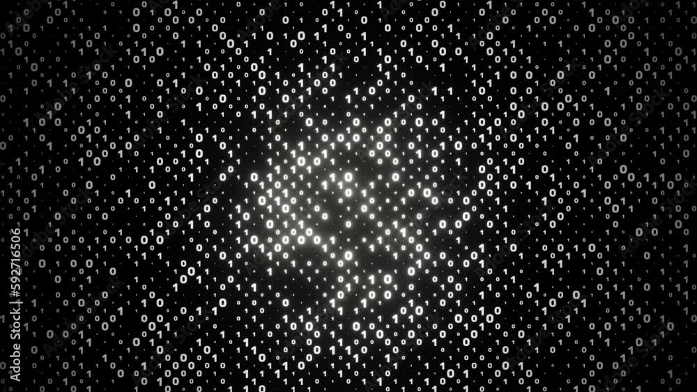 Digital matrix of white ones and zeros falling down and flashing. Binary background concept of big data, computer technology, information and cyberspace, NFT 3d render Digital matrix of white ones and zeros falling down and flashing. Binary background concept of big data, computer technology, information and cyberspace, NFT 3d render