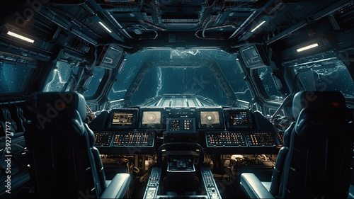 inside a spaceship created with Generative AI technology