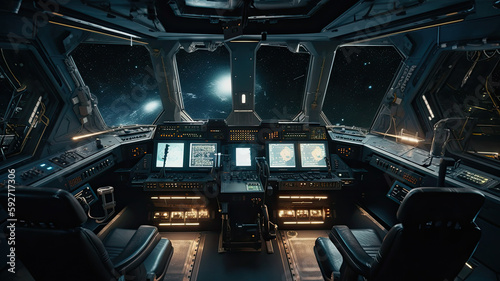 inside a spaceship created with Generative AI technology