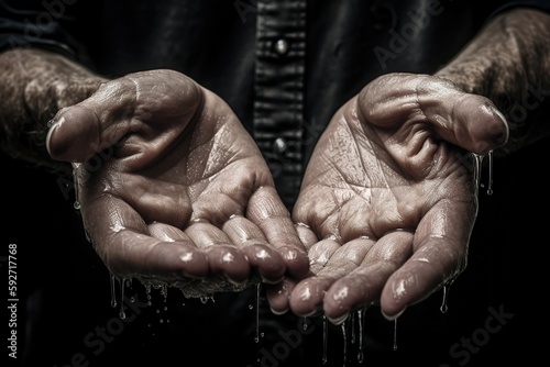 Hands cupped together, but instead of holding water, they are catching and shapinginvisible ripples in the air. Generative AI
