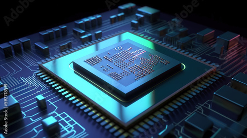 Computer chip with processor background, Bright color. Generative Ai