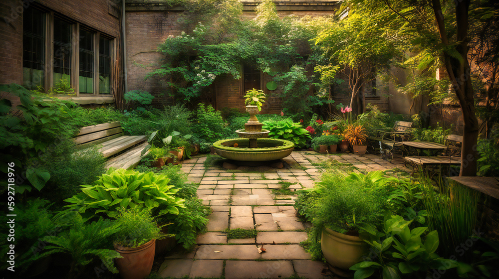 A serene garden retreat providing a peaceful respite amidst the city's chaos