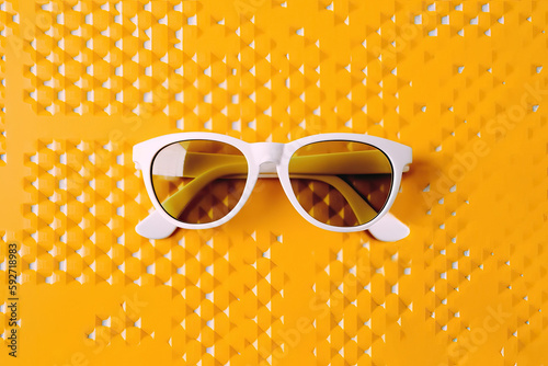 White sunglasses on a yellow background. Generative AI
