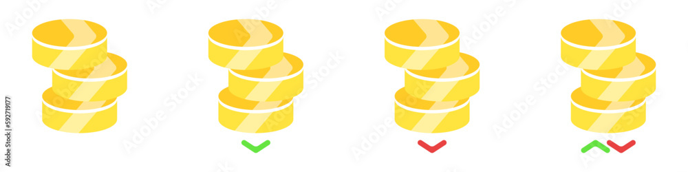 Coins stack vector set. Money growth and earnings fall vector. Finance vector icon. Trading on stock exchanges vector. Coins stack vector set. Money growth and earnings fall vector. Finance vector icon. Trading on stock exchanges vector.