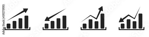 Arrow growth and fall vector icon set. Modern graphs of trading on stock exchanges vector. Bankruptcy and default vector. International investment concept. Arrows up and down vector.