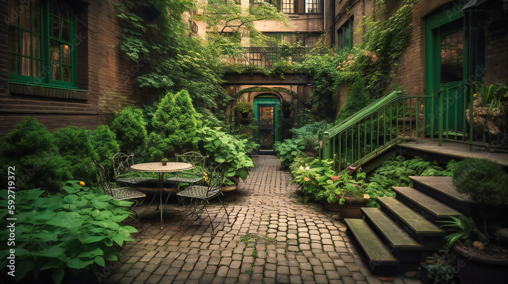 A serene garden retreat providing a peaceful respite amidst the city's chaos