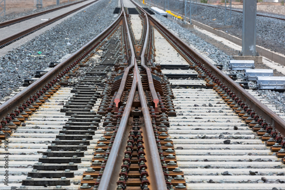 Railroad tracks on railway station Railroad tracks on railway station