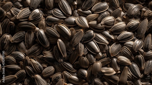 Raw sunflower seed background with water drops. Close up
