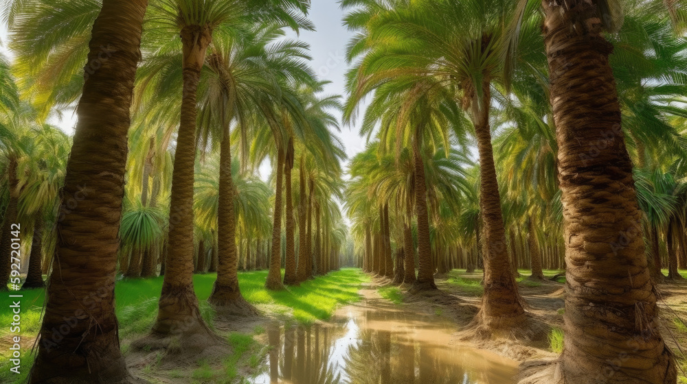 Obraz premium Palm trees in a garden, Generative AI