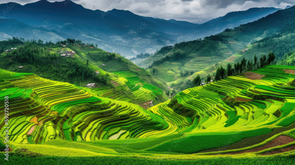 Beautiful landscape of the terraced fields, Generative AI