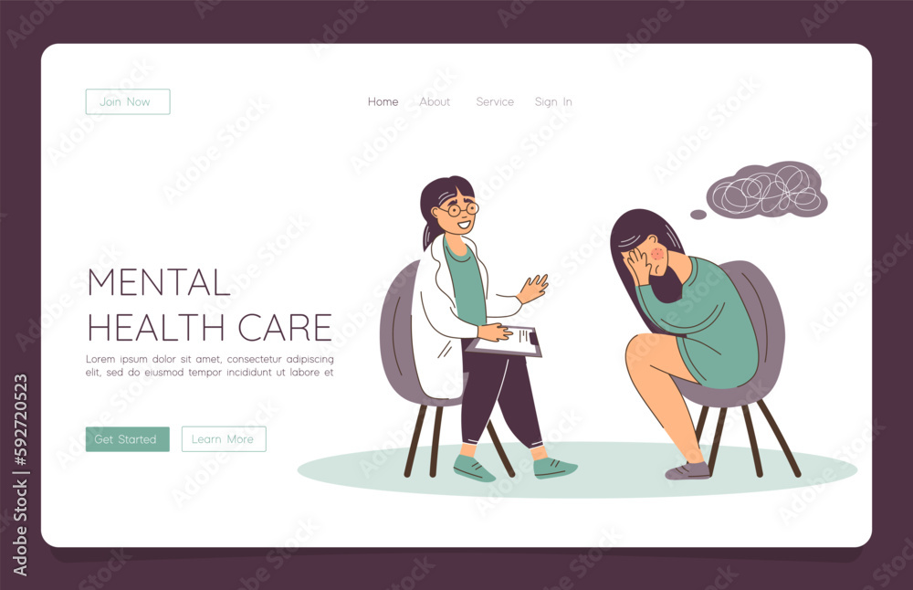 Web template concept of help to woman suffers from depression mental health diseases or Bipolar disorder.