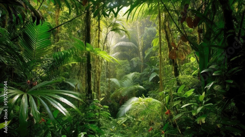 Beautiful landscape of the Tropical rainforest  Generative AI