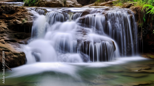 Beautiful landscape of the waterfall, Generative AI © Juho