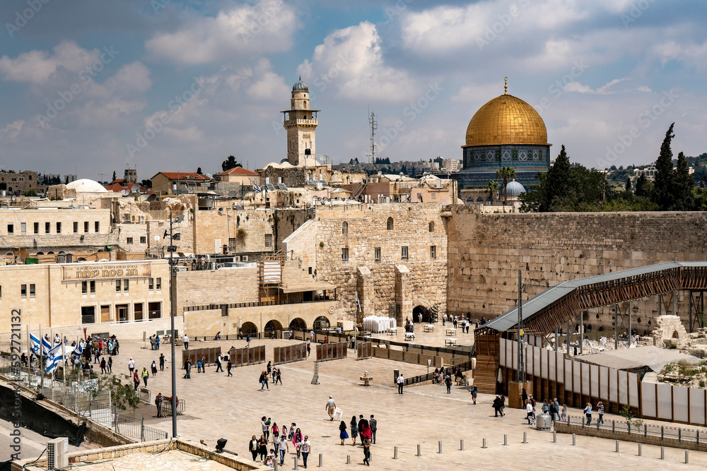 Western Wall and Dome of the Rock in the old city of Jerusalem, Israel.