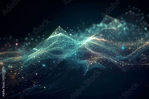 Digital Abstract Background with Colorful Glowing Lights and Black Design Concept Illustration
