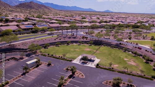 Foto Aerial view of Goodyear, Arizona city with clean asphalt roads, low buildings an