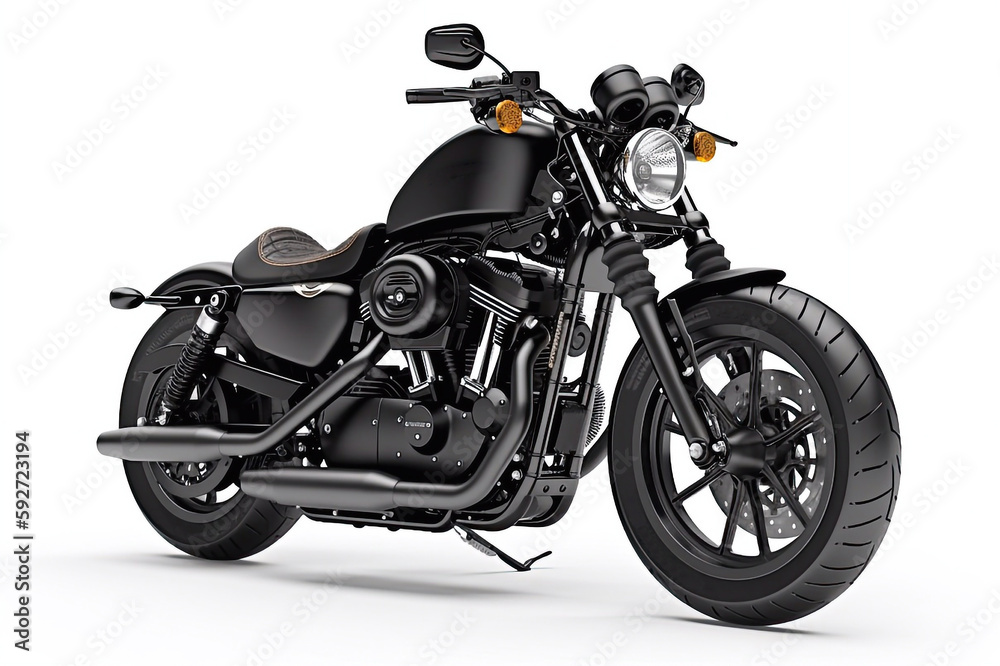 Black Motorcycle Isolated on White Background, Generative AI Black Motorcycle Isolated on White Background, Generative AI