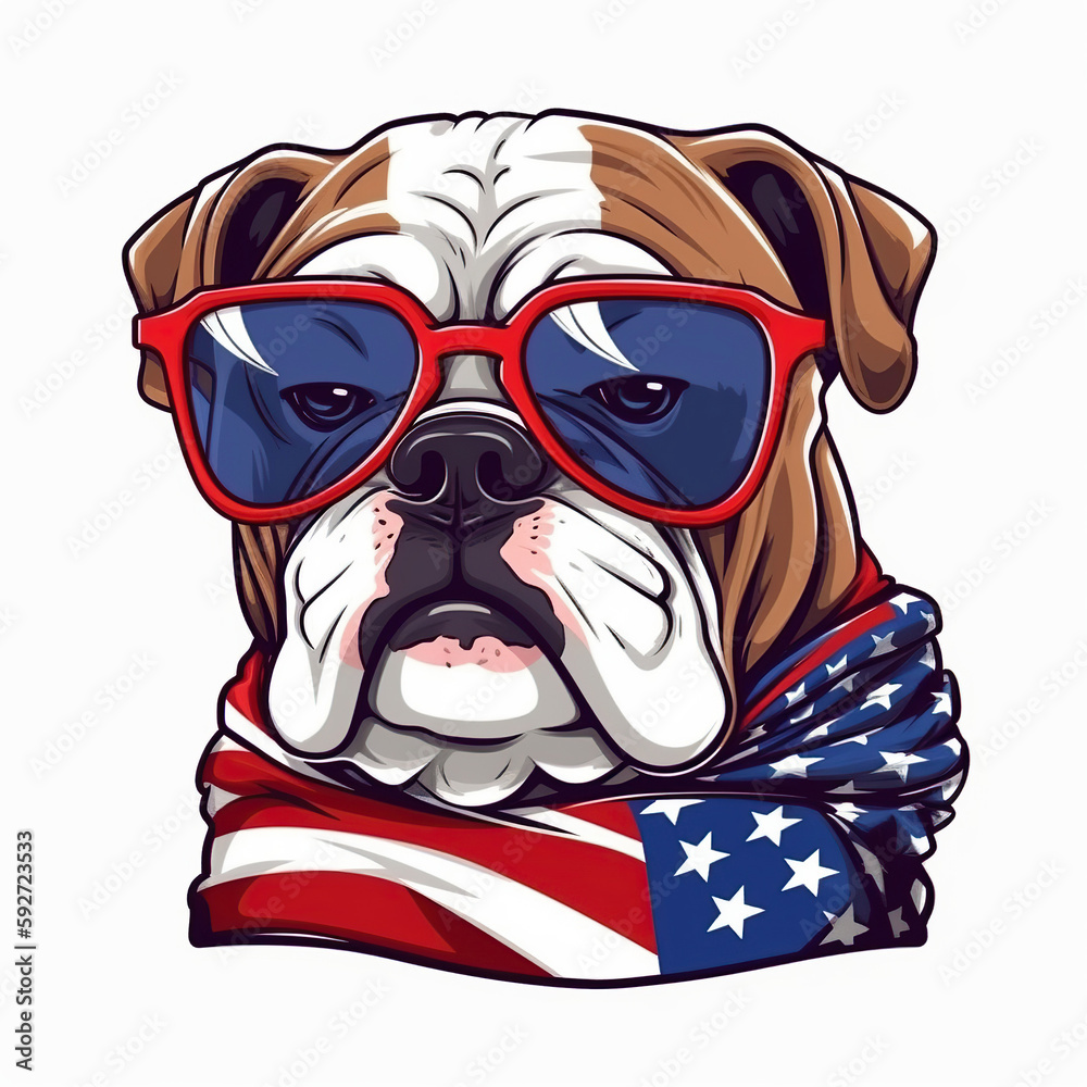 Fototapeta premium Dog and USA flag, independence day 4th July, illustration for print, generative ai