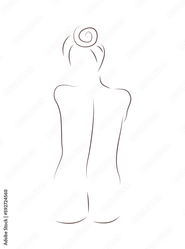 Beautiful naked woman sitting back. Female body line drawing silhouette. Vector illustration isolated on white background. Perfect for aesthetic logo, clothes prints, home decoration and so on Beautiful naked woman sitting back. Female body line drawing silhouette. Vector illustration isolated on white background. Perfect for aesthetic logo, clothes prints, home decoration and so on